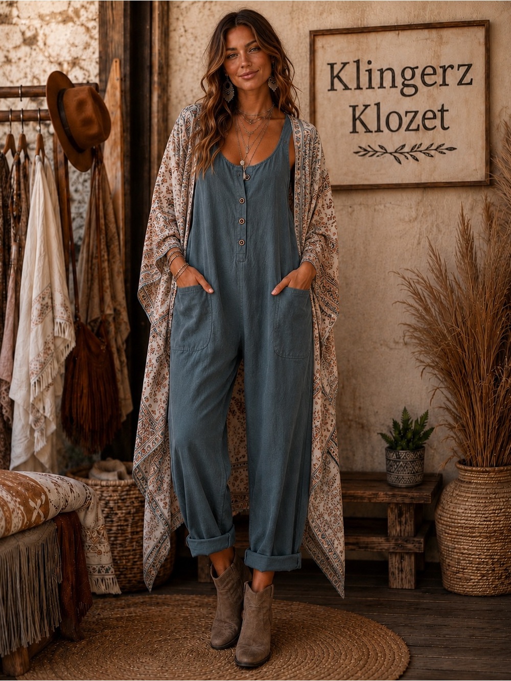 Boho Cotton Linen Blend Jumpsuit – Two Colors Available – Size Medium